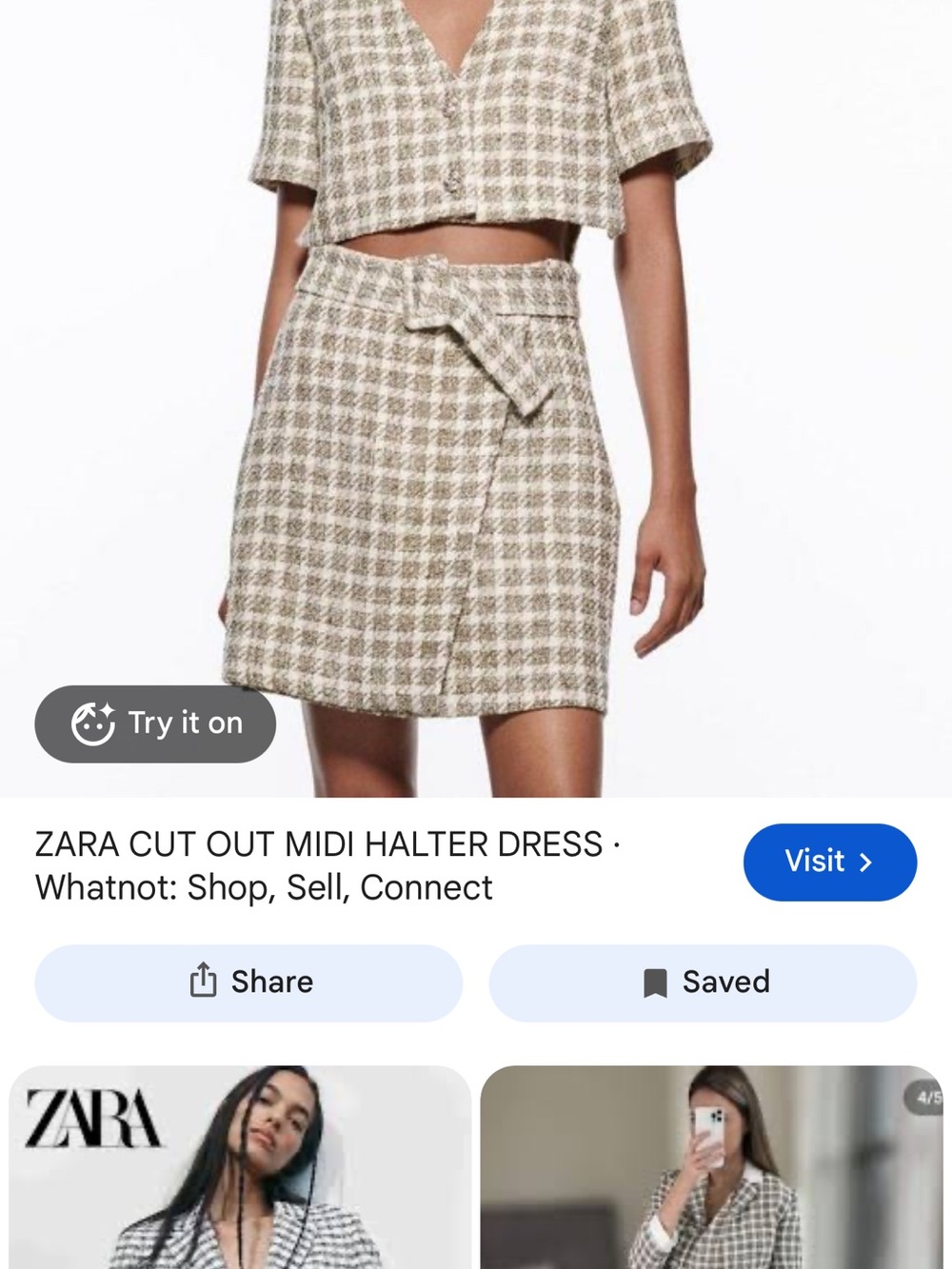 Zara Beige Check High-Waist Mini Skirt with Self-Tie Belt